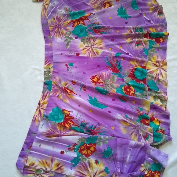 Vintage wrap silk blend purple floral flowy reversible skirt - Picture 3 of 7
